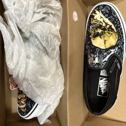 Brand new pair of Vans x Metallica “Pushead” Classic Slip-On sneakers, size Men’s 7 / Women’s 8.5.