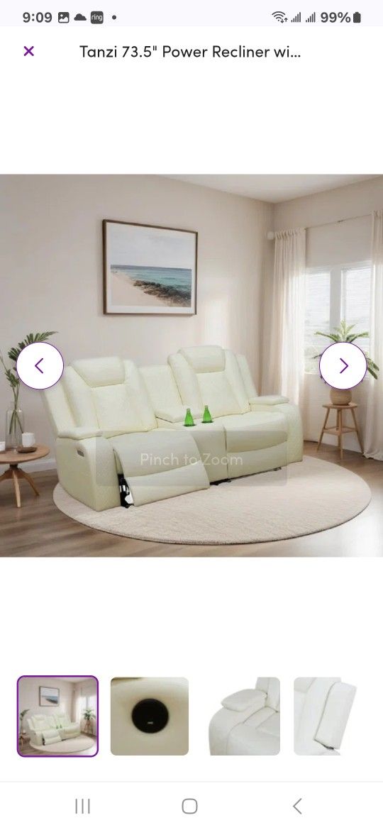 Power Reclining Loveseat With Console - White