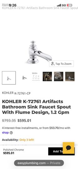 Kohler 72761-SN Artifacts 1.2 GPM Widespread Flume Bathroom Faucet Polished Nickel