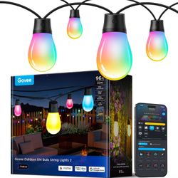 Govee S14 Bulb Outdoor String Lights 2, 96ft Smart RGBIC Warm White Lights