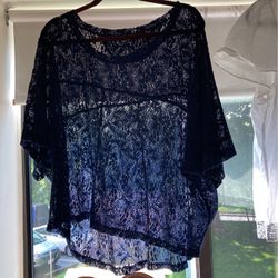 Navy Blue Sheer Top Size 22