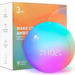 Sunrise Alarm Clock,Sun Simulation Wake up Light,16 Natural Sounds and 9 Lighting Effects, White Noise Machine , for Heavy Sleepers Compatible,Teenage