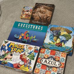Games galore! Azul Jaipur Guesstures MouseTrap Spirit Island Sherlock Holmes