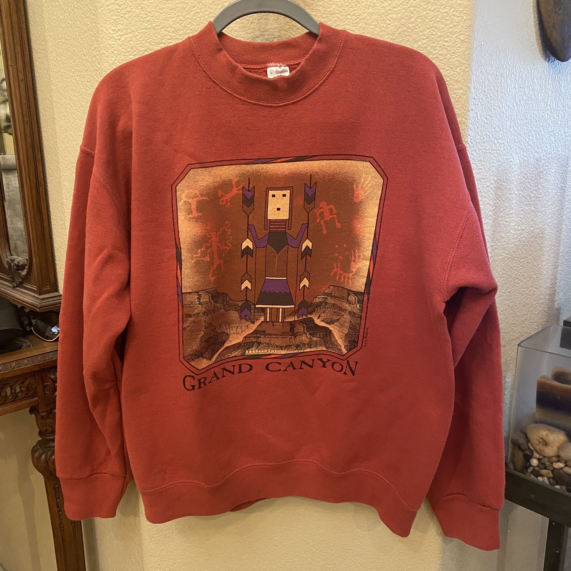 Vintage FRUIT OF THE LOOM Rust Orange Grand Canyon Graphic Sweatshirt Size Large