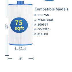 Spa Filter Compatible with PCS75N, Maax Spas, 100594, C-8475, FC-3320 hot tub Cartridge Filter, 75sq.ft, 1 Pack