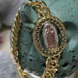 Tricolor Virgin Mary Gold Plated Bracelet 