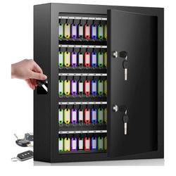 New 125 Keys Dual Lock Box Wall Mount, Anti-Theft Key Cabinet with Key Hooks & 125 Tags Key Labels, Steel Drop Slot Key Safe for Hotels & Office & Com