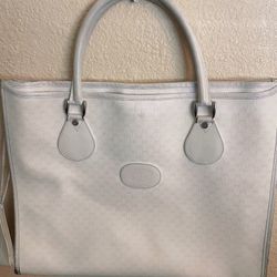 Vintage Gucci GG White Fabric Leather Tote