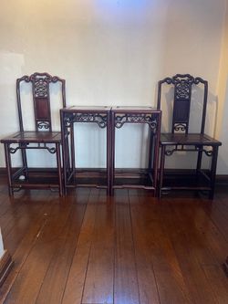 Chinese Carved Rosewood Chairs and Side Tables Set