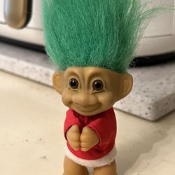 Vintage 1990 Russ Christmas Troll Pencil Hugger Clip Green Hair Doll 4”H