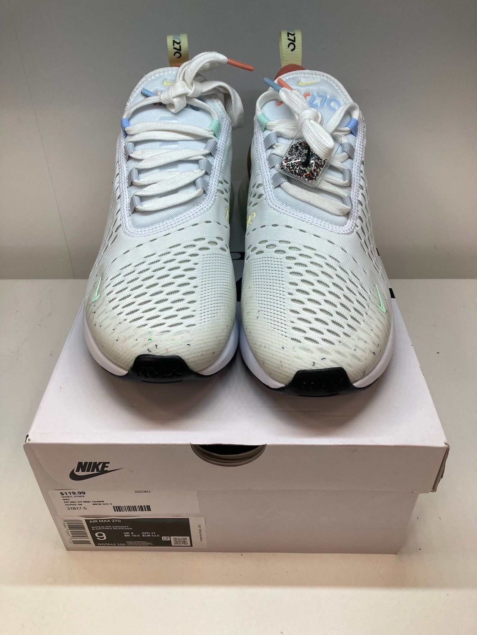 Nike Air Max 270 DQ7642-100 Men's White Sanddrift Pure Sneaker Shoes 