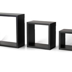 New in box Floating Wall Square Cube Shelves for Bedroom, Living Room, Bathroom, Kitchen - Wood, Set of 3