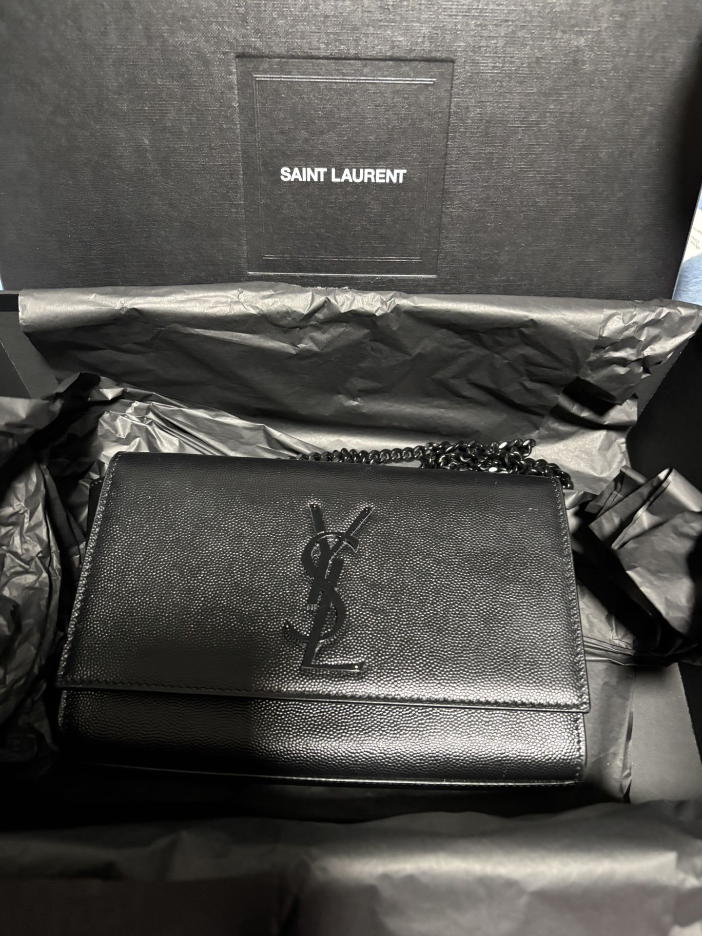 Saint Laurent Kate Small YSL Crossbody Bag in Grained Leather