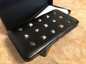 Faux Leather Bifold Hard-case Studded Wallet (New)