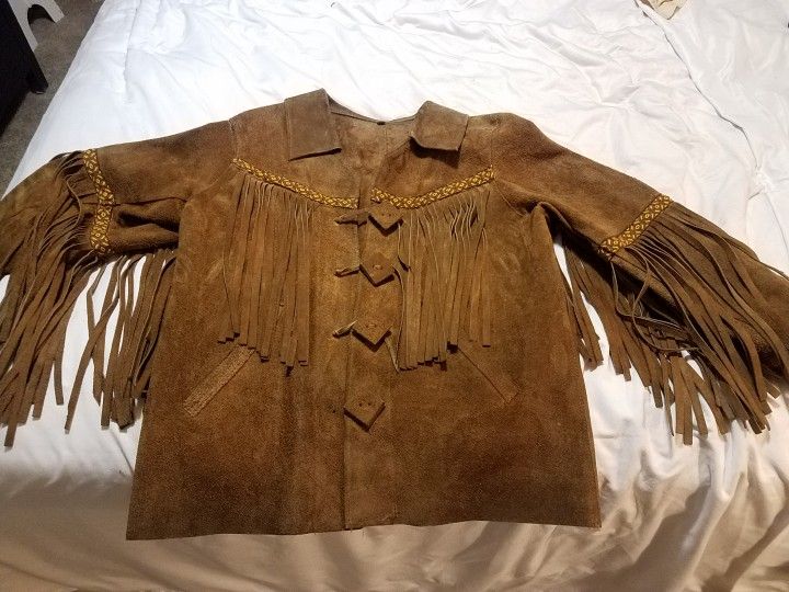 Mens Leather Fringed Coat Vintage