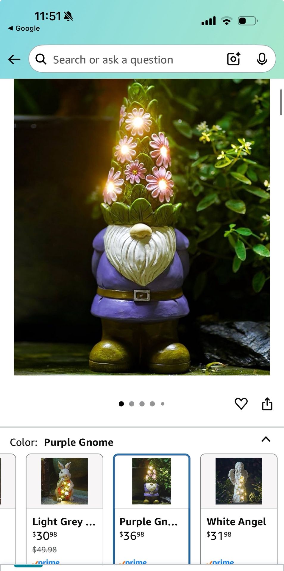 Solar Garden Outdoor Statues Gnome with Succulent and 7 LED Lights