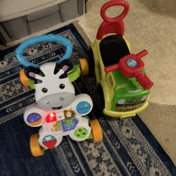 TODDLER TOD, Ride-on Car & Fisher-Price Zebra Walker (READ FULL DESCRIPTION
