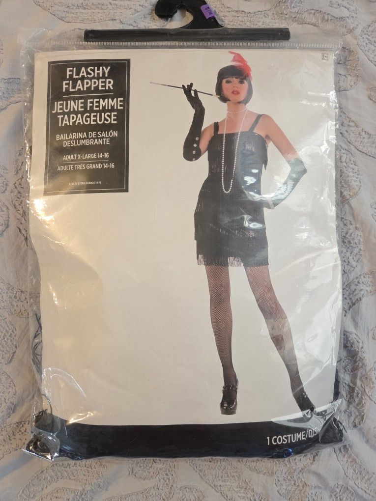 Party City Women's XL Charleston Flapper Black Decades Fringe Dress/Flashy Flapper Halloween Costume