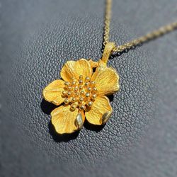 Vintage Jewelry Tiffany&Co. 18k .750 solid yellow gold flower pendant chain necklace 16.00” 1.20mm