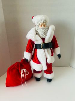 VTG Porcelain Santa Claus Doll bag Christmas Decor Figurine Collector Red Velvet