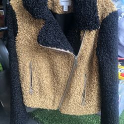 Nine West Jacket Sherpa Moto Bomber Elmore Tan Womens Size Small