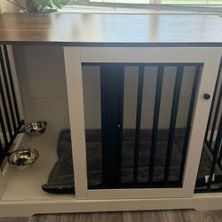 Furniture Dog Crate W Food Bowls