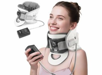 Holniva Cervical Neck Traction Device - FSA Eligible Neck Stretcher, Removable 20° Curved Support, Electric Air Pump with 3D Dynamic Traction 