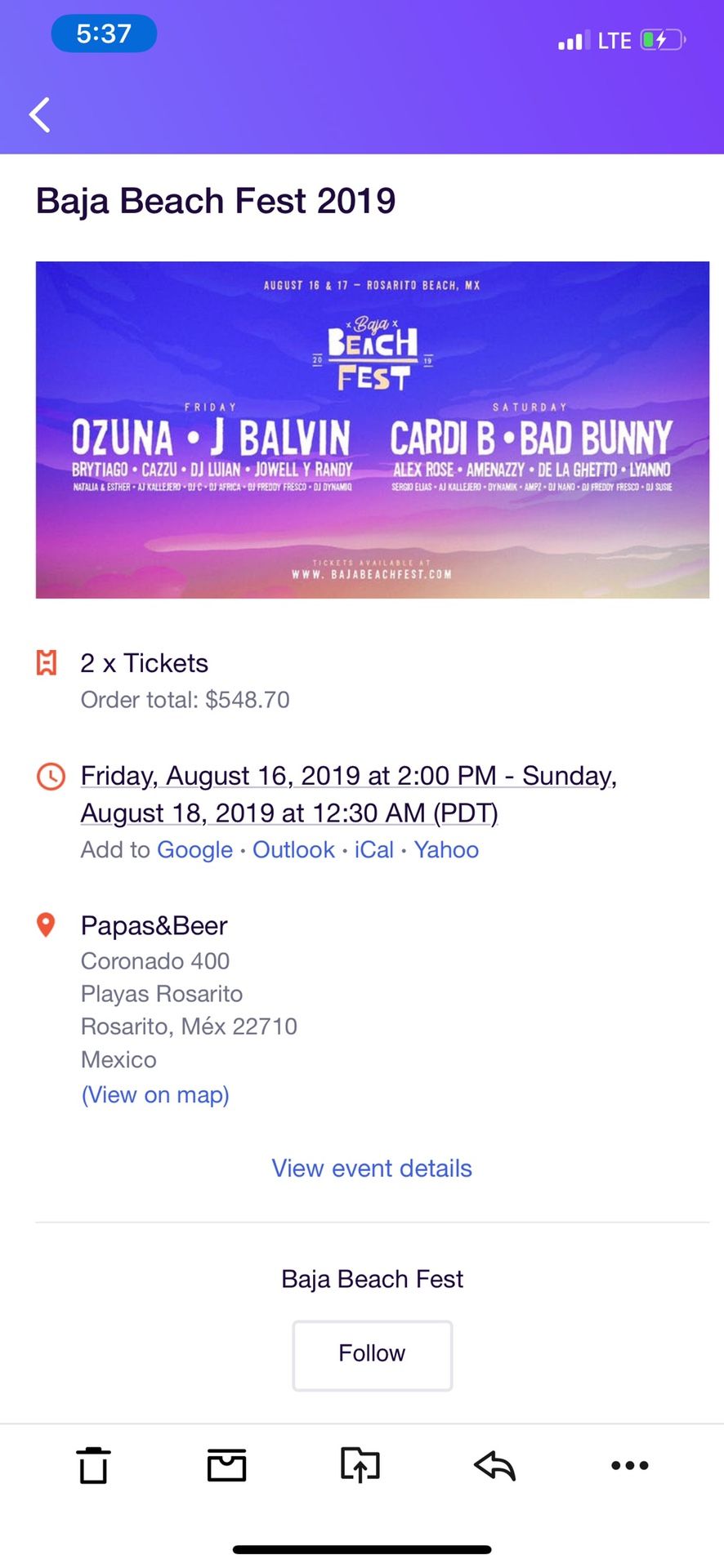 Baja Beach Fest Ticket
