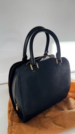 Vintage Structured Black Wave-Textured Leather Satchel Bag