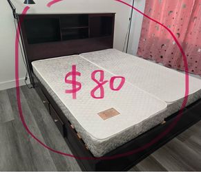 Bed Frame with Storage Drawers & Mattresses – $80 – $60