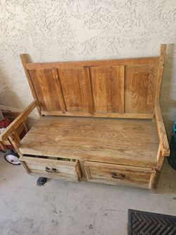 Rustic real wood Bench w/ 2 drawers