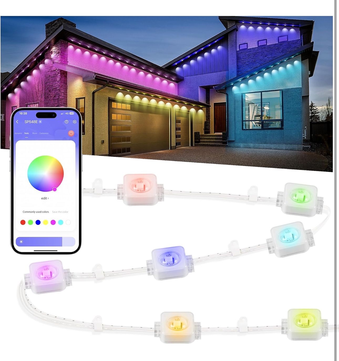 Fussion Permanent Outdoor Lights 100ft, Smart RGBIC Eaves Lights with 72 Scen...