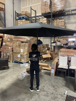 #0 Greesum Patio Umbrella, Outdoor Market Table Parasol with Push Button Tilt, Crank and 8 Sturdy Ribs for Garden, Lawn Backyard & Pool Black