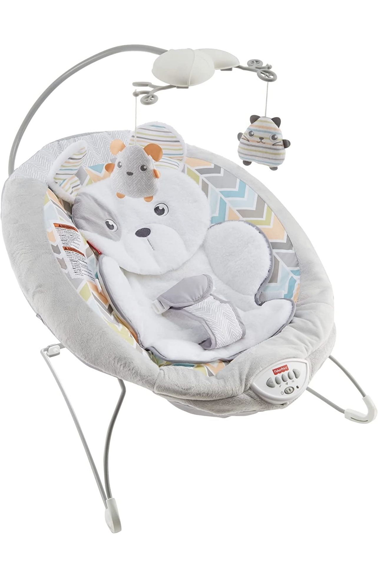 Fisher-Price Sweet Snugapuppy Deluxe Bouncer, portable bouncing baby seat with overhead mobile, music, and calming vibrations