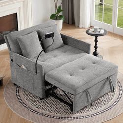 Sleeper Loveseat with USB and Type-C Ports, 3 in 1 Convertible Pull Out Sofa Bed with Phone Holder, Loveseat Sleeper Sofa for Living Room, Side Pocket