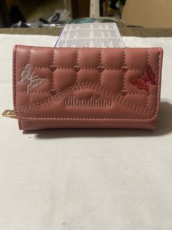 Trifold Wallet Mauve with Embroidered Butterfly Deatails