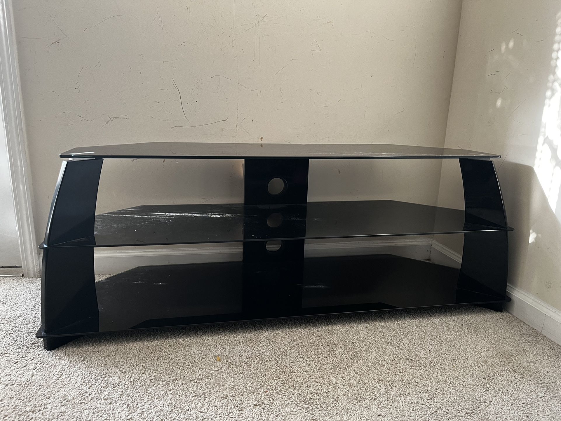 Glass TV Table With 2 Shelves - 55” 