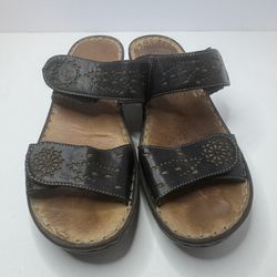 Josef Seibel Tonga Black Leather Sandals Size 39/8.5-9 