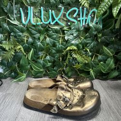 Birkenstock Betula Boston Clogs Rocko Gold Leather Buckle Rhinestones Sz 9