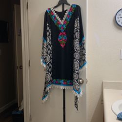 Colorful Embroidered Black Dress