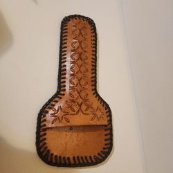 Vintage Etched Light Brown Leather Handmade Scissors Holder