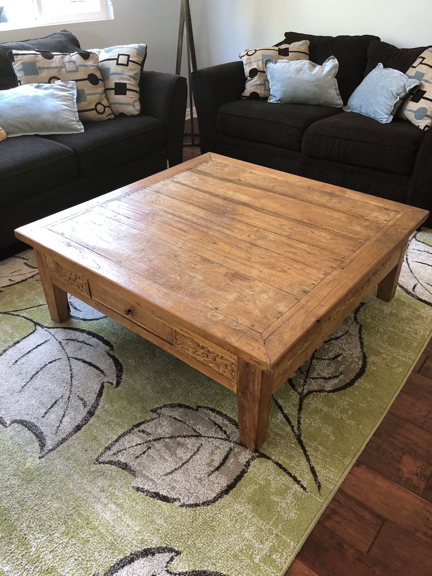 Reclaimed Teak Carved Coffee Table - Indonesian