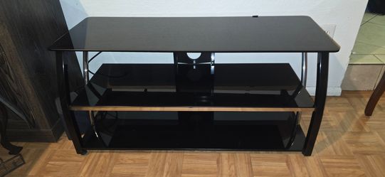 Black 3-Tier Tempered Glass TV Stand