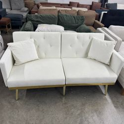 Convertible Futon Sofa Bed, 59-inch Modern Velvet Sleeper Sofa Small Loveseat with Two Pillows