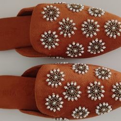 Womens Size 10 Fuchsia J peterman slippers Galaxy Rust Embroidered Mule