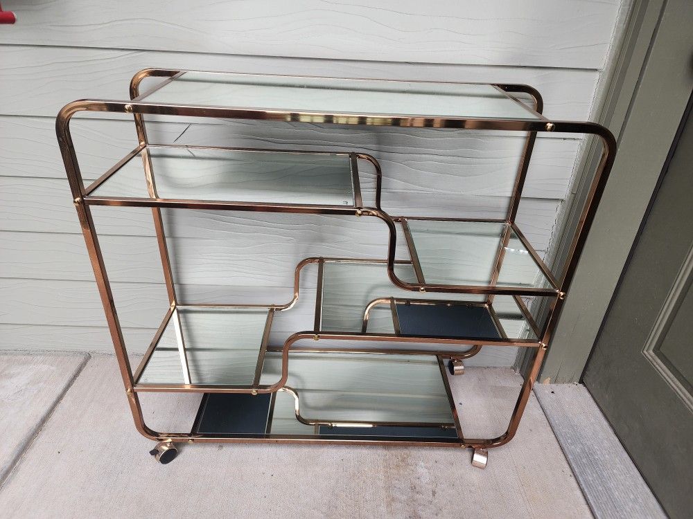 Retro Mirror Rolling Bar Cart