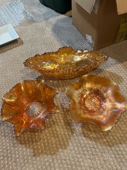 3 Carnival Glass Bowls Vintage