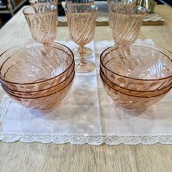 🌸 Vintage Arcoroc France Rosaline Pink Swirl Glassware Set 🌸