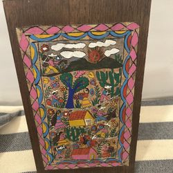 Mexican Original Ámate Bark Painting 