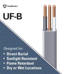 Southwire 50 ft. 10/2 Gray Solid CU UF-B W/G Wire